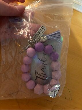 Lavender Beaded Keychain Wristlet with Tassel